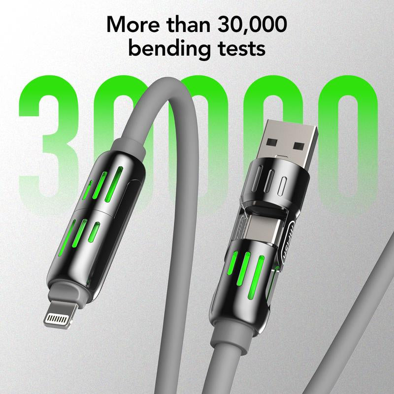 Mfish Universal 4-In-1 Multi USB Charging Cable with USB A,Type C,Lightning-Max 240W Fast Charging&Data Sync for Iphone&Samsung Efficient Electronic Smartphone Cellphone
