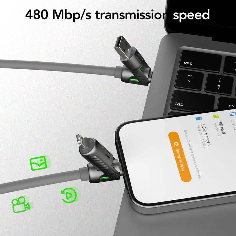 Mfish Universal 4-In-1 Multi USB Charging Cable with USB A,Type C,Lightning-Max 240W Fast Charging&Data Sync for Iphone&Samsung Efficient Electronic Smartphone Cellphone