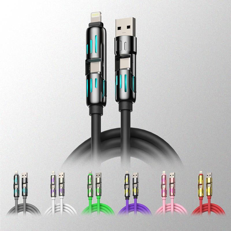 Mfish Universal 4-In-1 Multi USB Charging Cable with USB A,Type C,Lightning-Max 240W Fast Charging&Data Sync for Iphone&Samsung Efficient Electronic Smartphone Cellphone