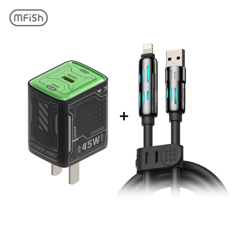 Mfish Universal 4-In-1 Multi USB Charging Cable with USB A,Type C,Lightning-Max 240W Fast Charging&Data Sync for Iphone&Samsung Efficient Electronic Smartphone Cellphone