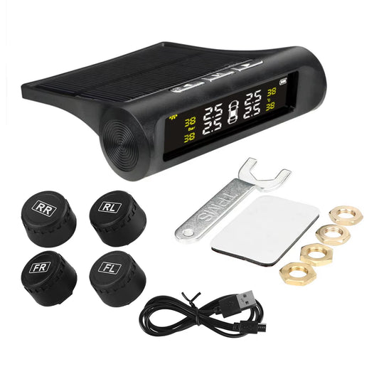 Car TPMS Tyre Pressure Monitoring System Solar Power Auto Security Alarm Systems Tyre Pressure Digital LCD Display