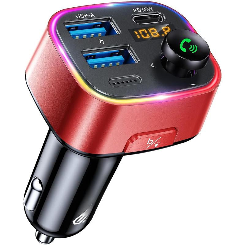 5.3 FM Transmitter Adapter 48W(PD 36W & 12W) [Light ] [Hi-Fi Deep Bass] [Fast ] Radio Music Adapter LED Display Hands-Free Calling Support USB Drive