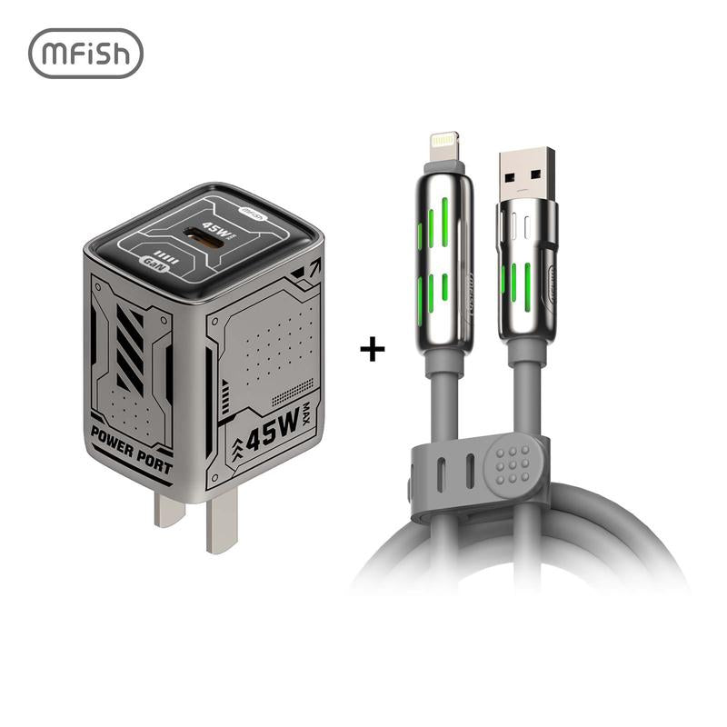 Mfish Universal 4-In-1 Multi USB Charging Cable with USB A,Type C,Lightning-Max 240W Fast Charging&Data Sync for Iphone&Samsung Efficient Electronic Smartphone Cellphone