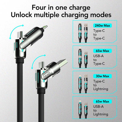 Mfish Universal 4-In-1 Multi USB Charging Cable with USB A,Type C,Lightning-Max 240W Fast Charging&Data Sync for Iphone&Samsung Efficient Electronic Smartphone Cellphone