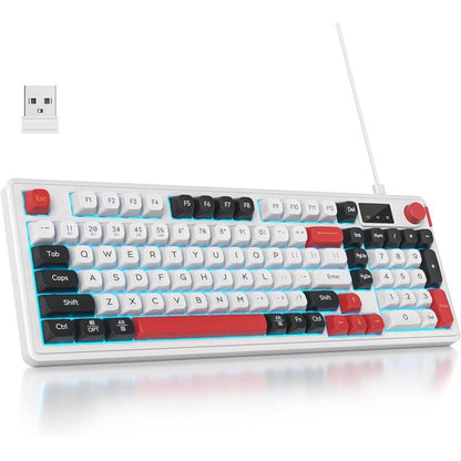 96% Matcha Green Keyboard with Number Pad Knob, 98 Silent Mechanical Feeling Membrane Creamy Gaming Keyboard 3-Mode Wired/ 5.0/2.4G for Win/(98 Matcha)