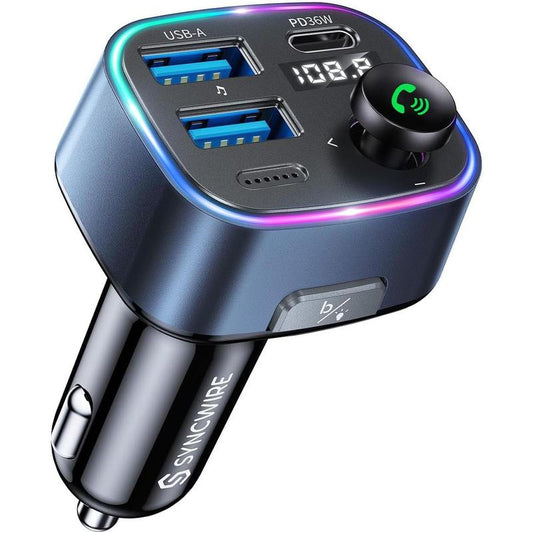 5.3 FM Transmitter Adapter 48W(PD 36W & 12W) [Light ] [Hi-Fi Deep Bass] [Fast ] Radio Music Adapter LED Display Hands-Free Calling Support USB Drive