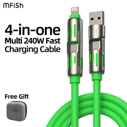 Mfish Universal 4-In-1 Multi USB Charging Cable with USB A,Type C,Lightning-Max 240W Fast Charging&Data Sync for Iphone&Samsung Efficient Electronic Smartphone Cellphone